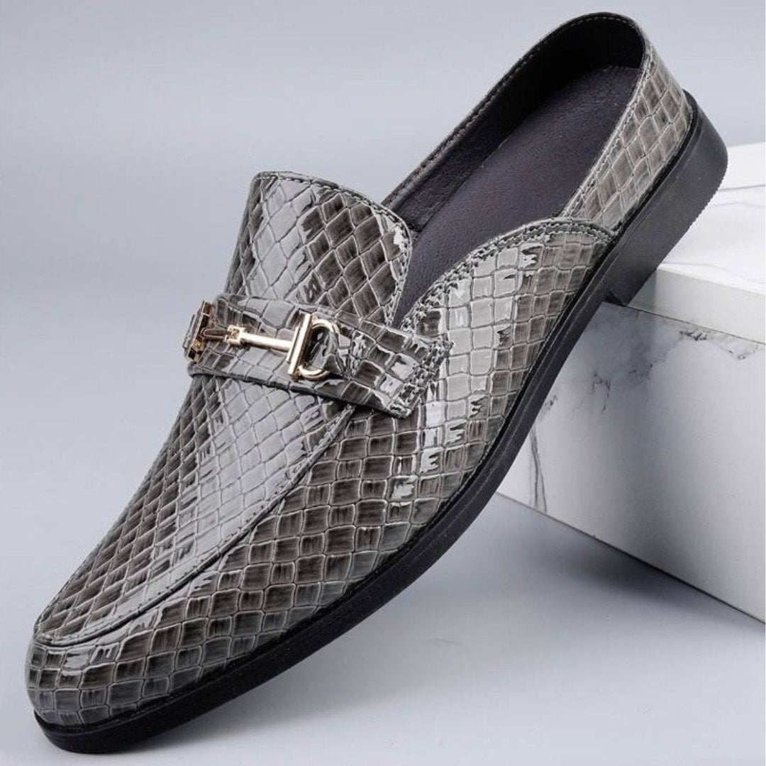 Mocassins Homme en Cuir effet Croco avec Mors Métallique à Enfiler