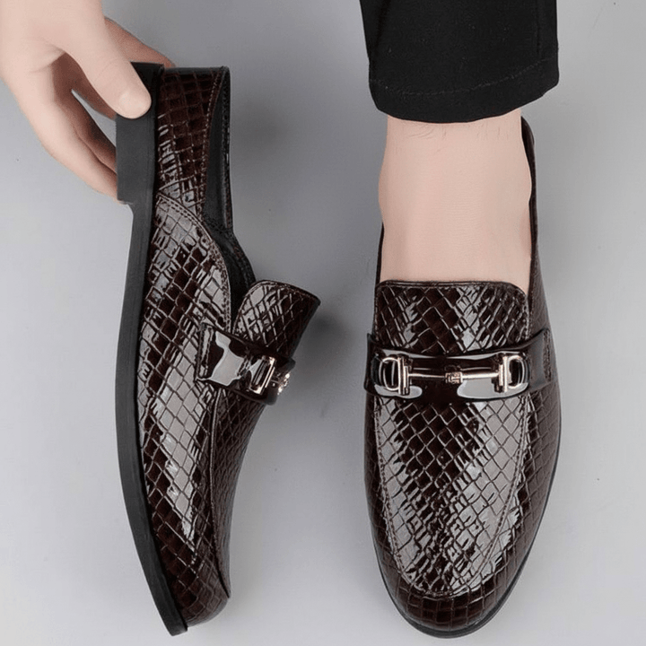 Mocassins Homme en Cuir effet Croco avec Mors Métallique à Enfiler