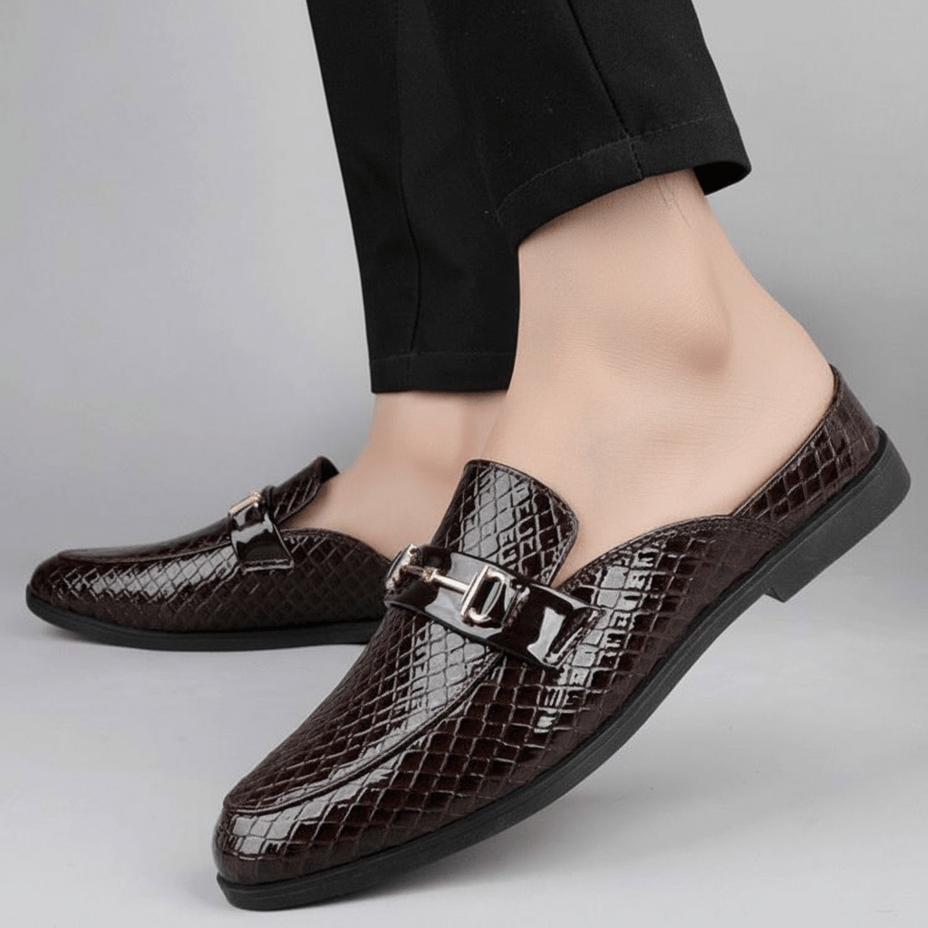 Mocassins Homme en Cuir effet Croco avec Mors Métallique à Enfiler