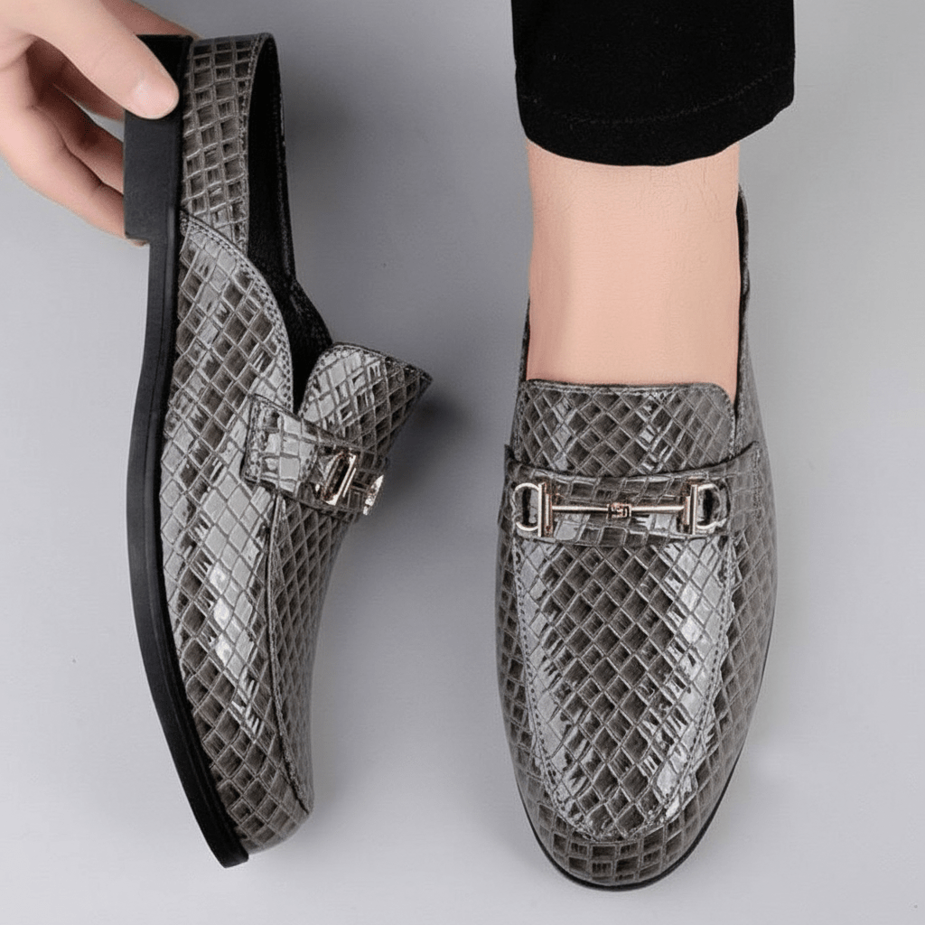 Mocassins Homme en Cuir effet Croco avec Mors Métallique à Enfiler