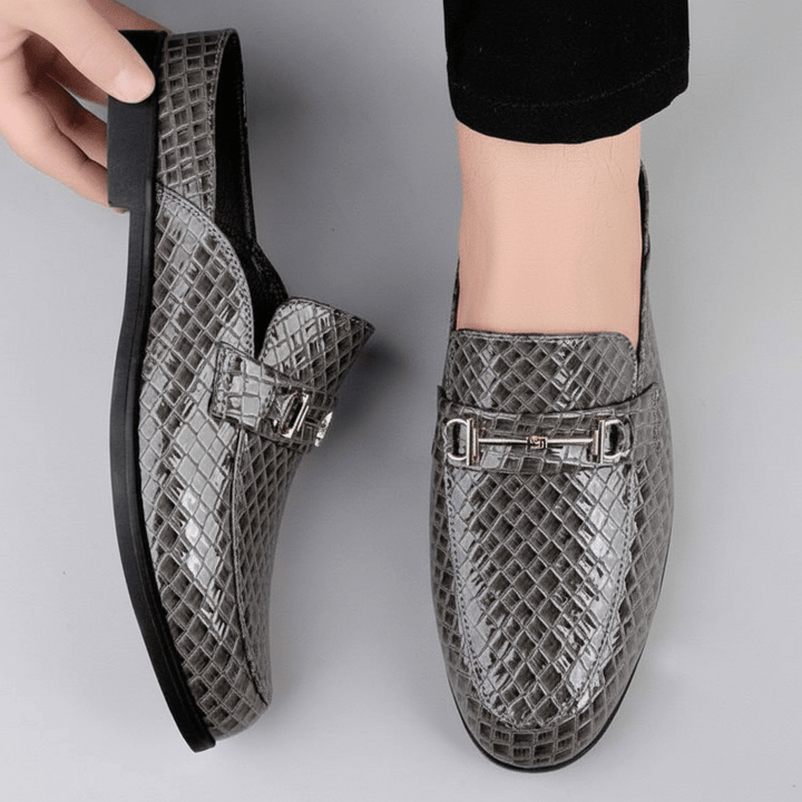 Mocassins Homme en Cuir effet Croco avec Mors Métallique à Enfiler