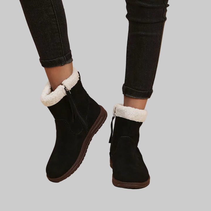 Bottines Femme Effet Suède avec Doublure en Peluche et Fermeture Éclair