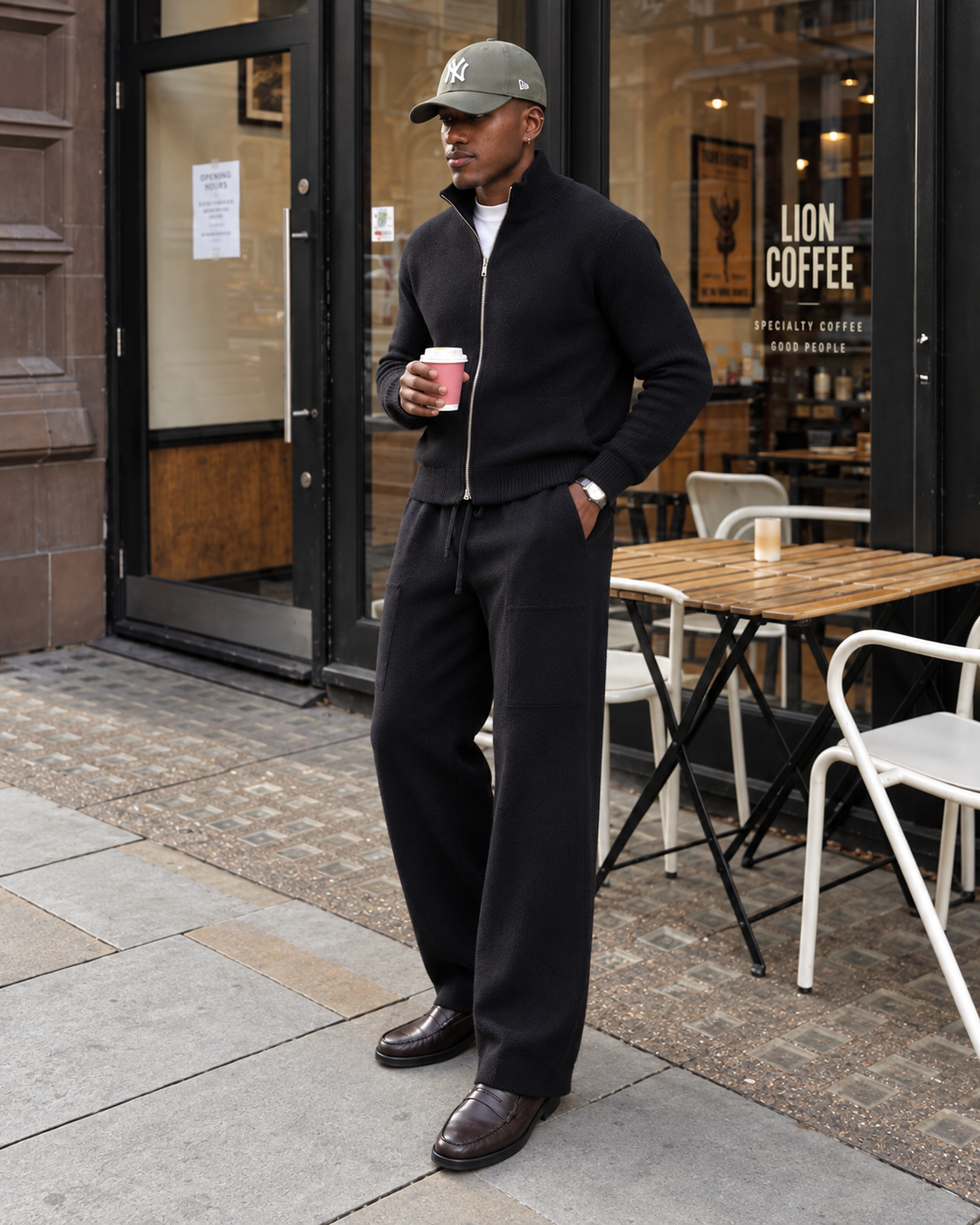 Ensemble En Maille Homme Col Montant Zippé Et Pantalon Droit