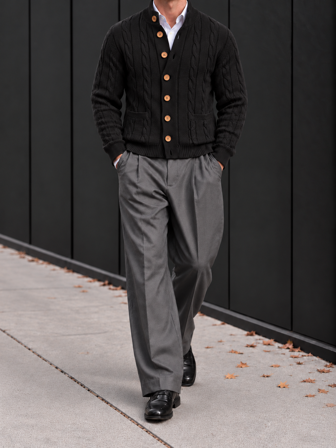 Cardigan Homme Maille Torsadée Boutonné Avec Petit Col Montant