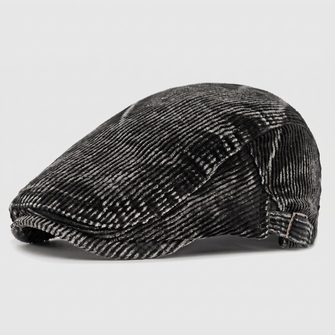 Casquette Plate Homme en Velours Côtelé avec Sangle Ajustable et Visière Courte