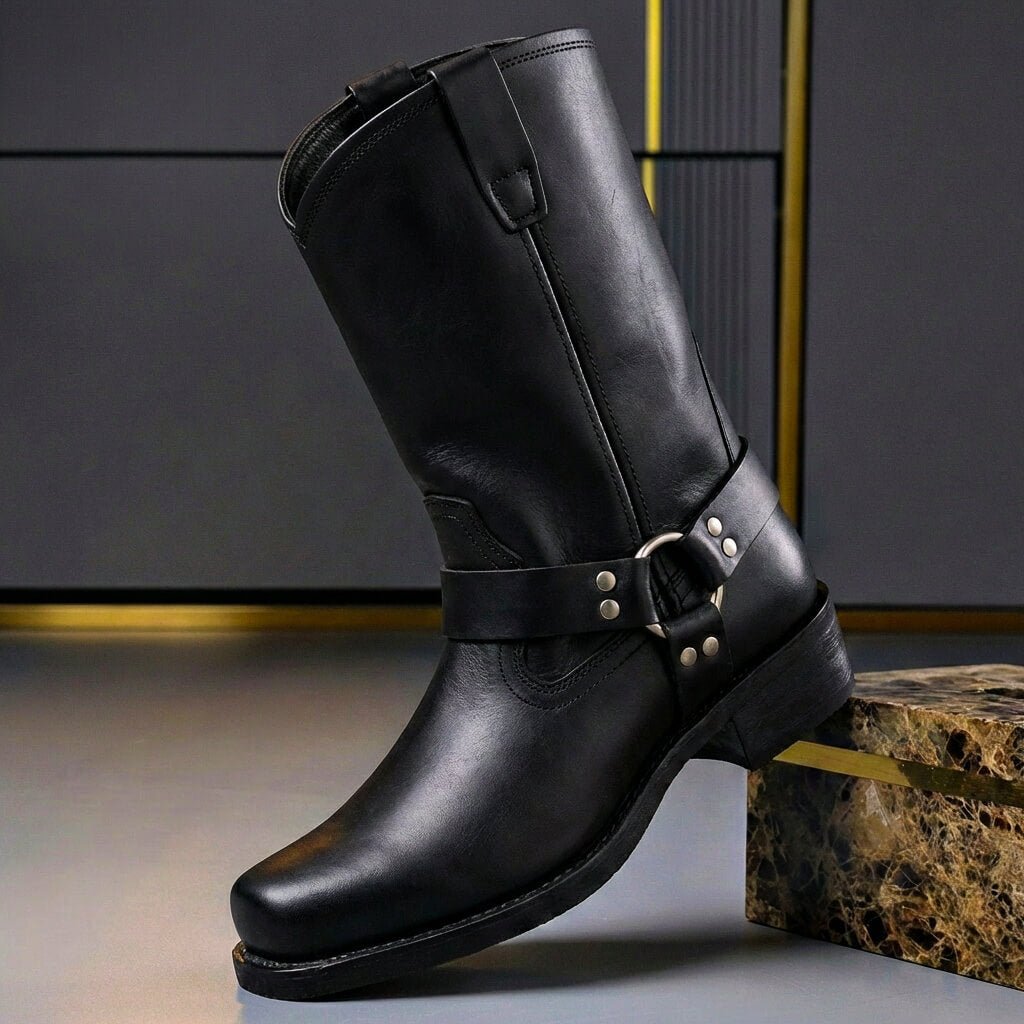 Bottes Western Homme Montantes à Boucle Bout Rond