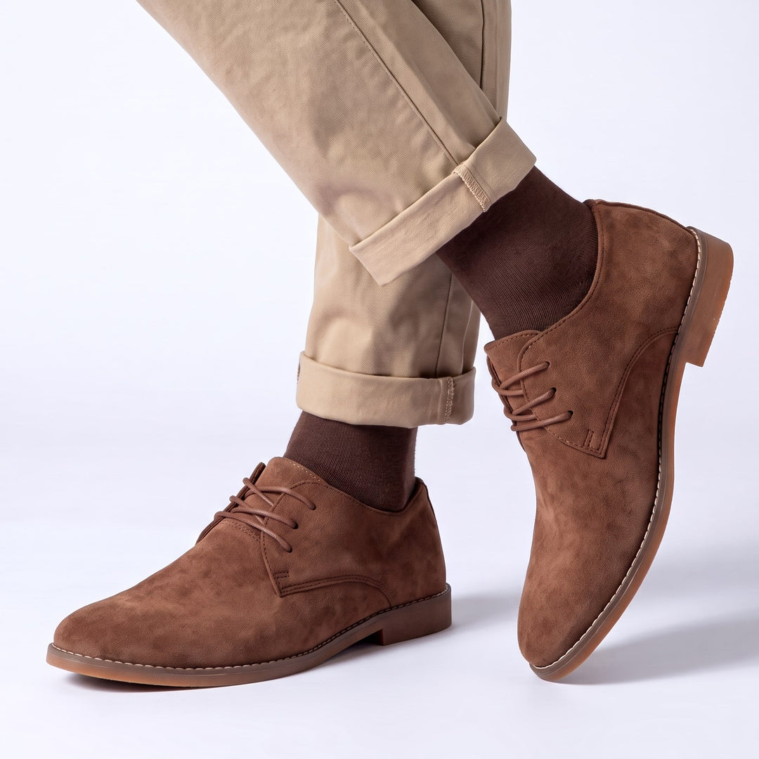 Chaussures Derby Homme en Daim avec Lacets et Semelle en Cuir