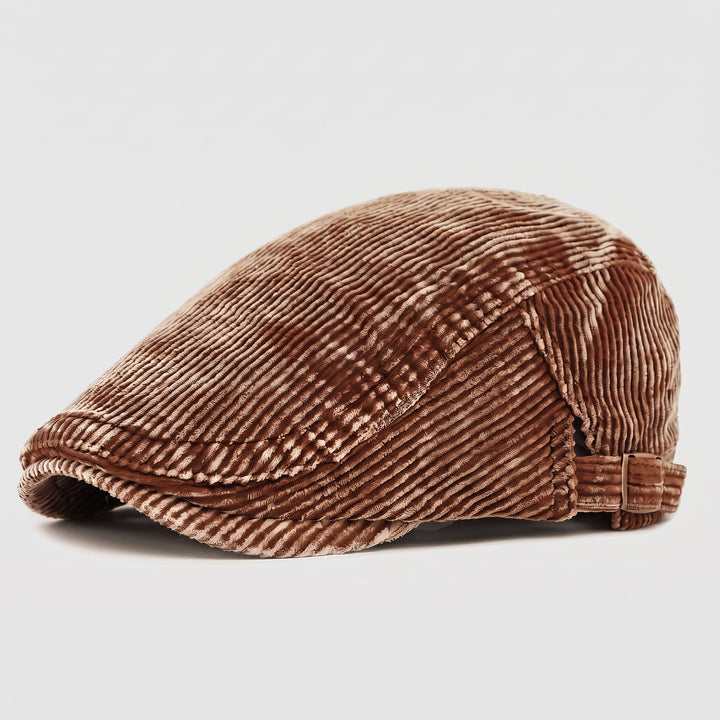 Casquette Plate Homme en Velours Côtelé avec Sangle Ajustable et Visière Courte