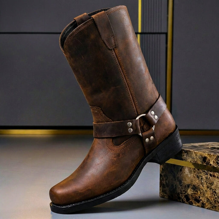 Bottes Western Homme Montantes à Boucle Bout Rond