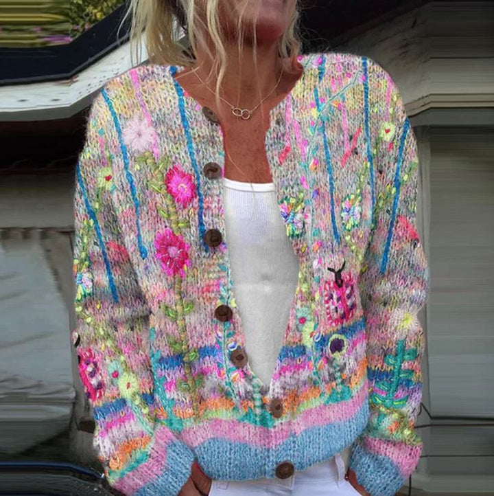 Cardigan Femme en Maille Imprimé Floral