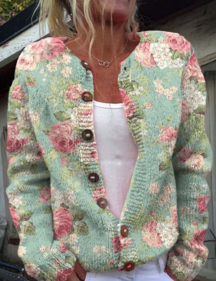 Cardigan Femme en Maille Imprimé Floral