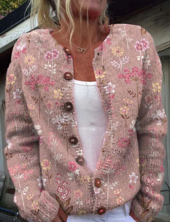 Cardigan Femme en Maille Imprimé Floral