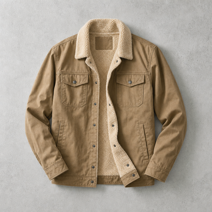 Veste Homme Col Fausse Fourrure Doublure Sherpa Poches Poitrine À Rabat