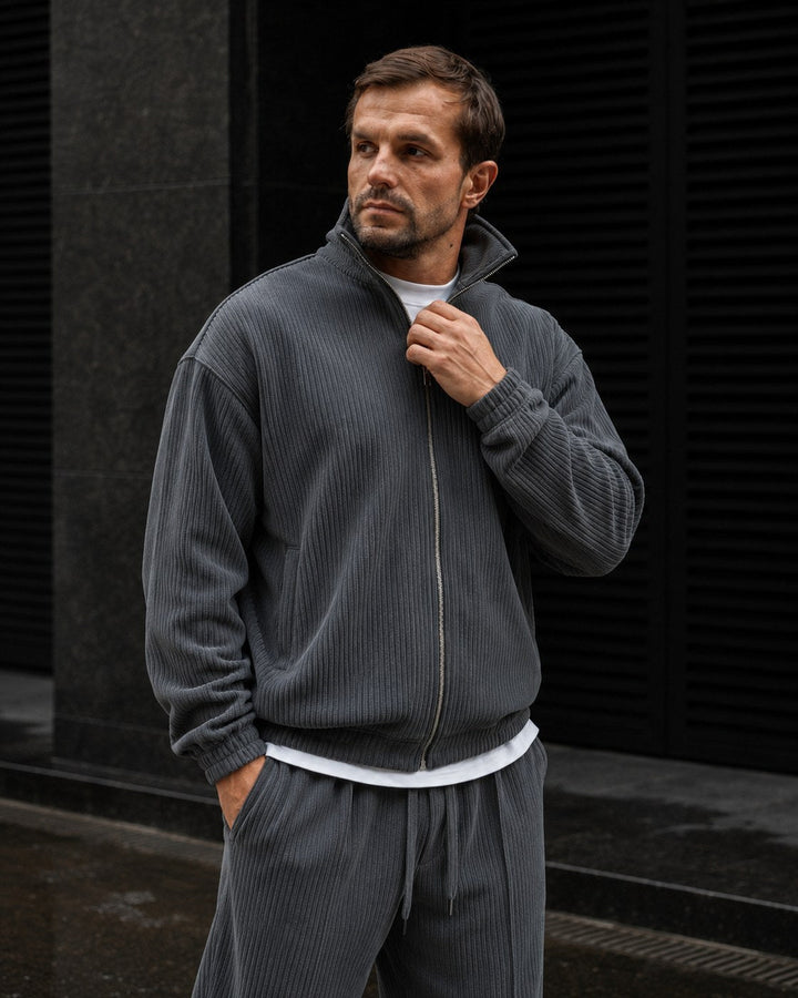 Ensemble Survêtement Homme Zip Intégral Col Montant Et Pantalon Fuselé