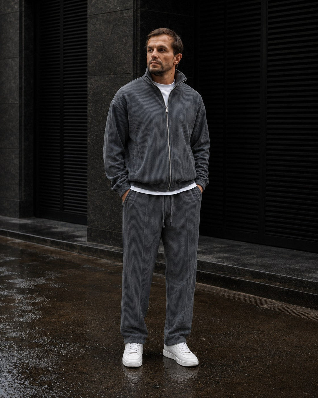 Ensemble Survêtement Homme Zip Intégral Col Montant Et Pantalon Fuselé