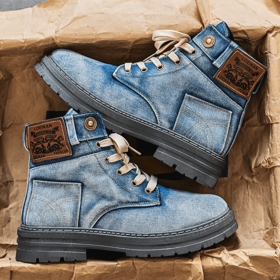 Bottes Homme en Jean à Tige Haute avec Lacets et Semelle Crantée