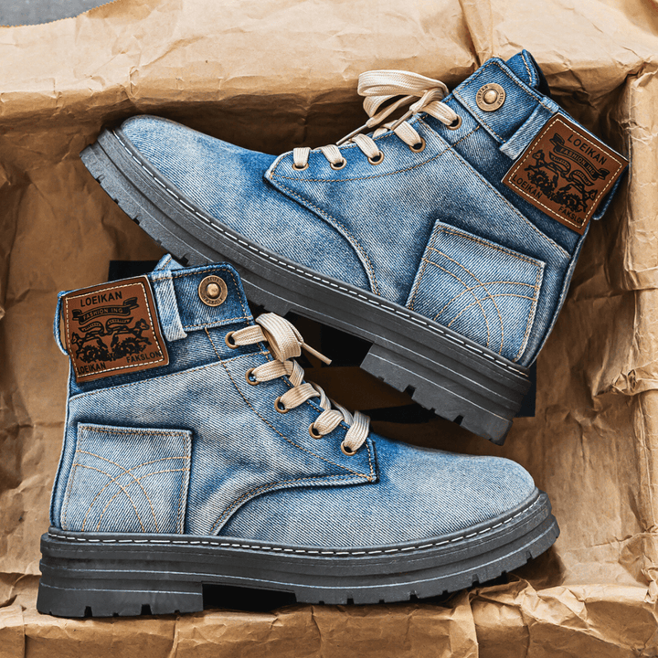 Bottes Homme en Jean à Tige Haute avec Lacets et Semelle Crantée