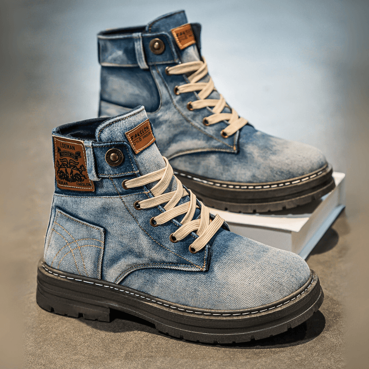 Bottes Homme en Jean à Tige Haute avec Lacets et Semelle Crantée
