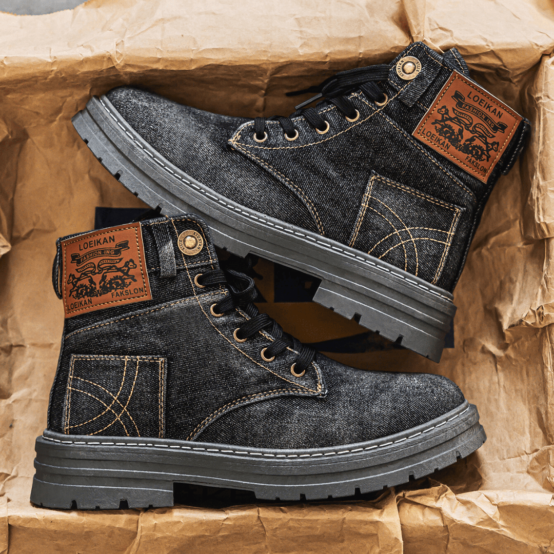 Bottes Homme en Jean à Tige Haute avec Lacets et Semelle Crantée