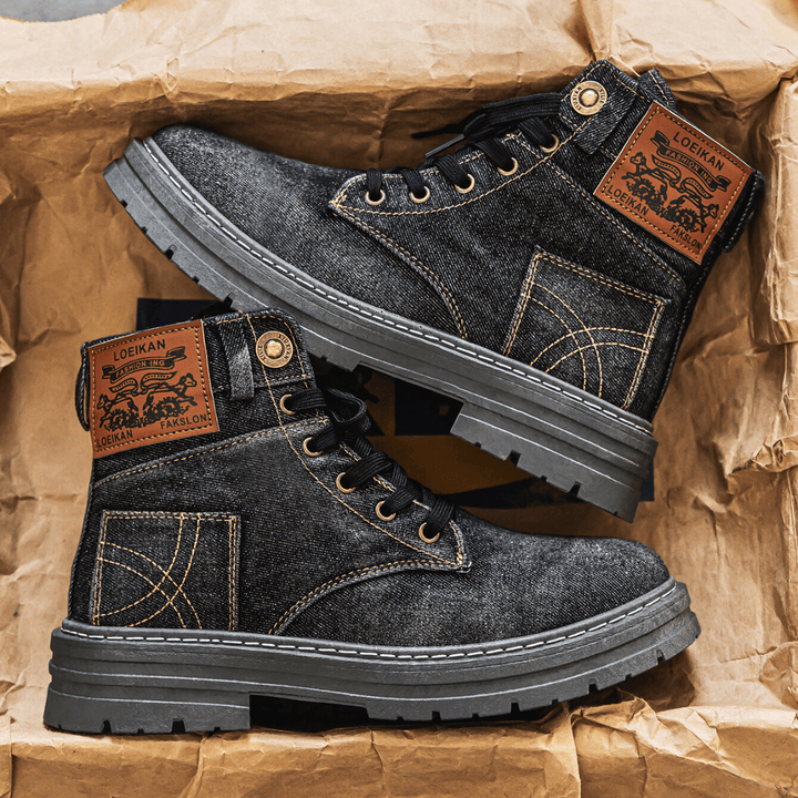 Bottes Homme en Jean à Tige Haute avec Lacets et Semelle Crantée