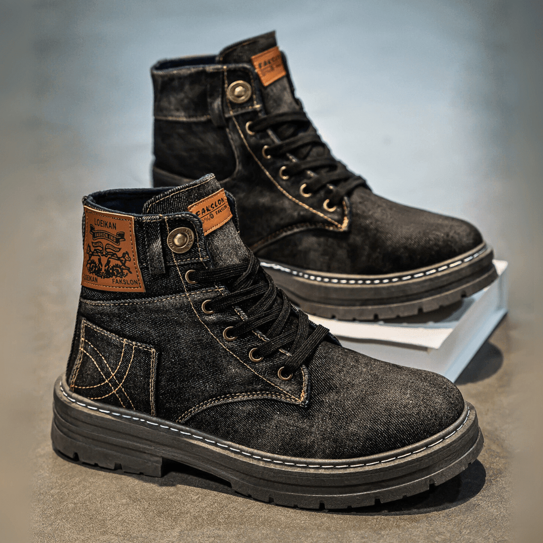 Bottes Homme en Jean à Tige Haute avec Lacets et Semelle Crantée