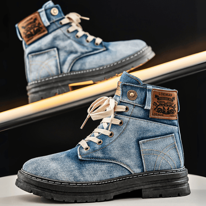 Bottes Homme en Jean à Tige Haute avec Lacets et Semelle Crantée