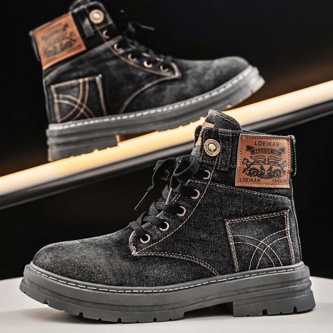 Bottes Homme en Jean à Tige Haute avec Lacets et Semelle Crantée