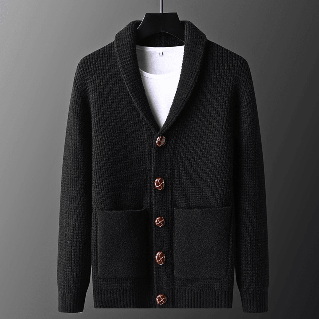 Gilet Homme en Maille Col Châle avec Boutons et Poches Avant
