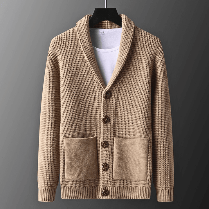 Gilet Homme en Maille Col Châle avec Boutons et Poches Avant