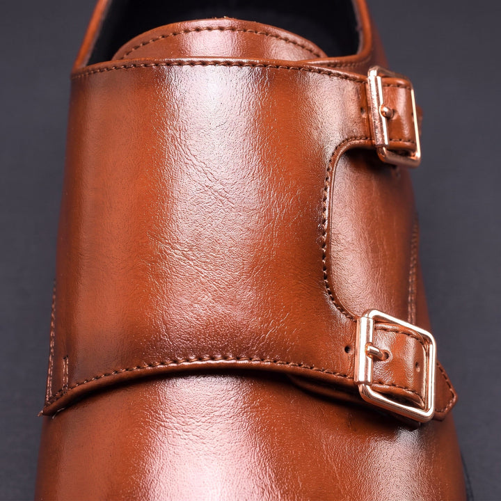 Chaussures Homme à Double Boucle en Cuir avec Bout Droit