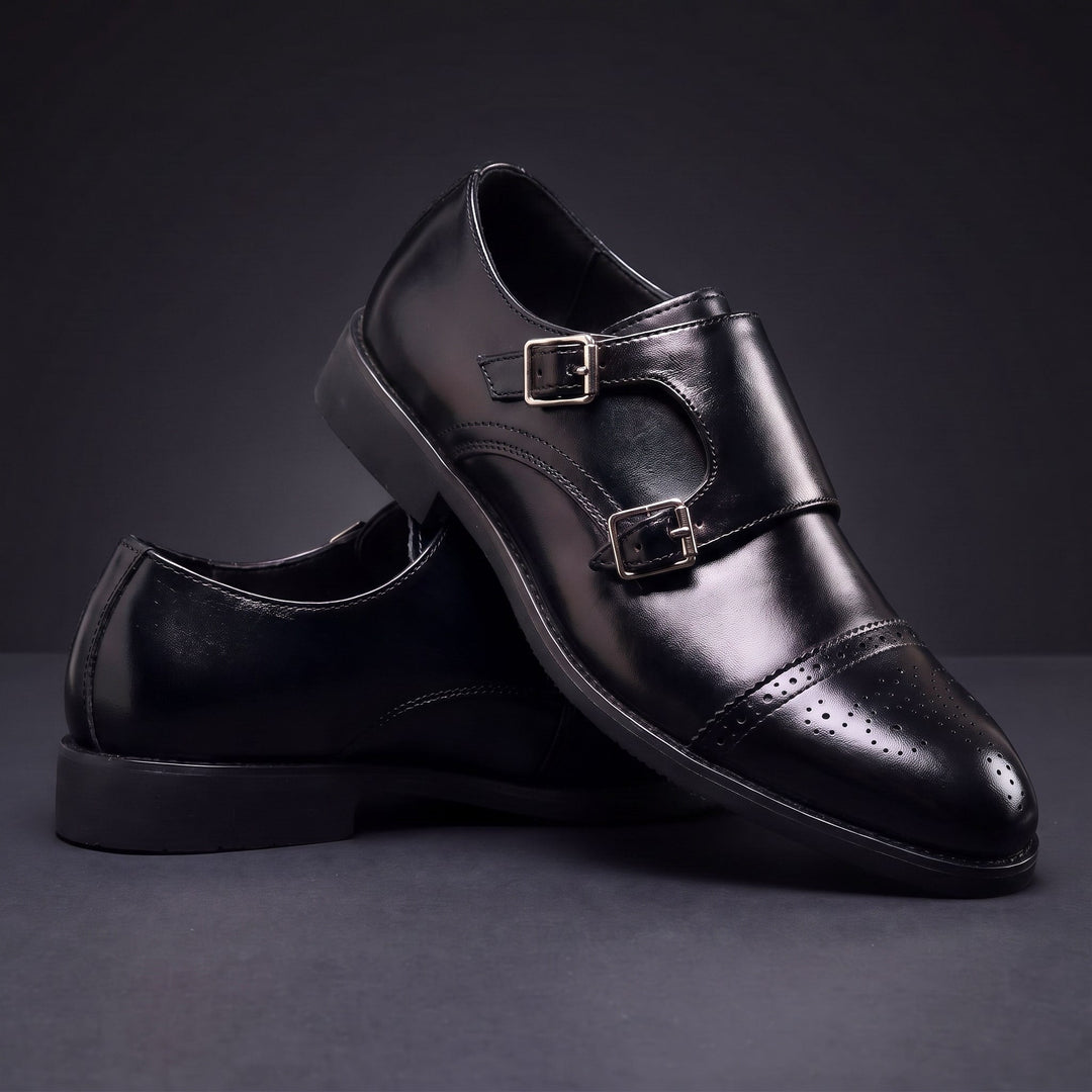 Chaussures Homme à Double Boucle en Cuir avec Bout Droit