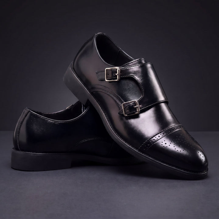 Chaussures Homme à Double Boucle en Cuir avec Bout Droit