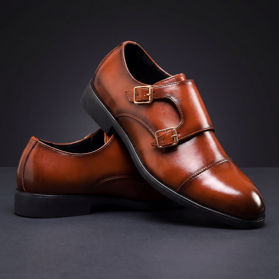 Chaussures Homme à Double Boucle en Cuir avec Bout Droit