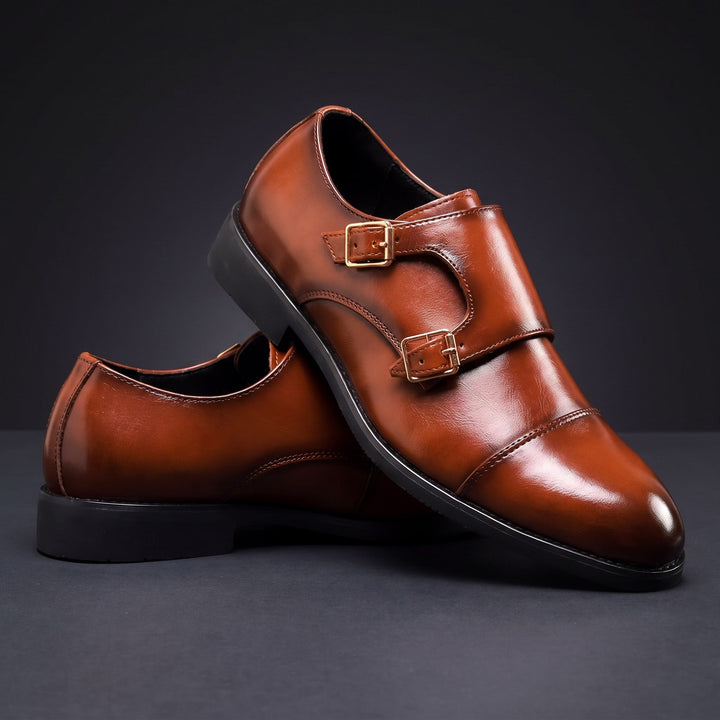 Chaussures Homme à Double Boucle en Cuir avec Bout Droit