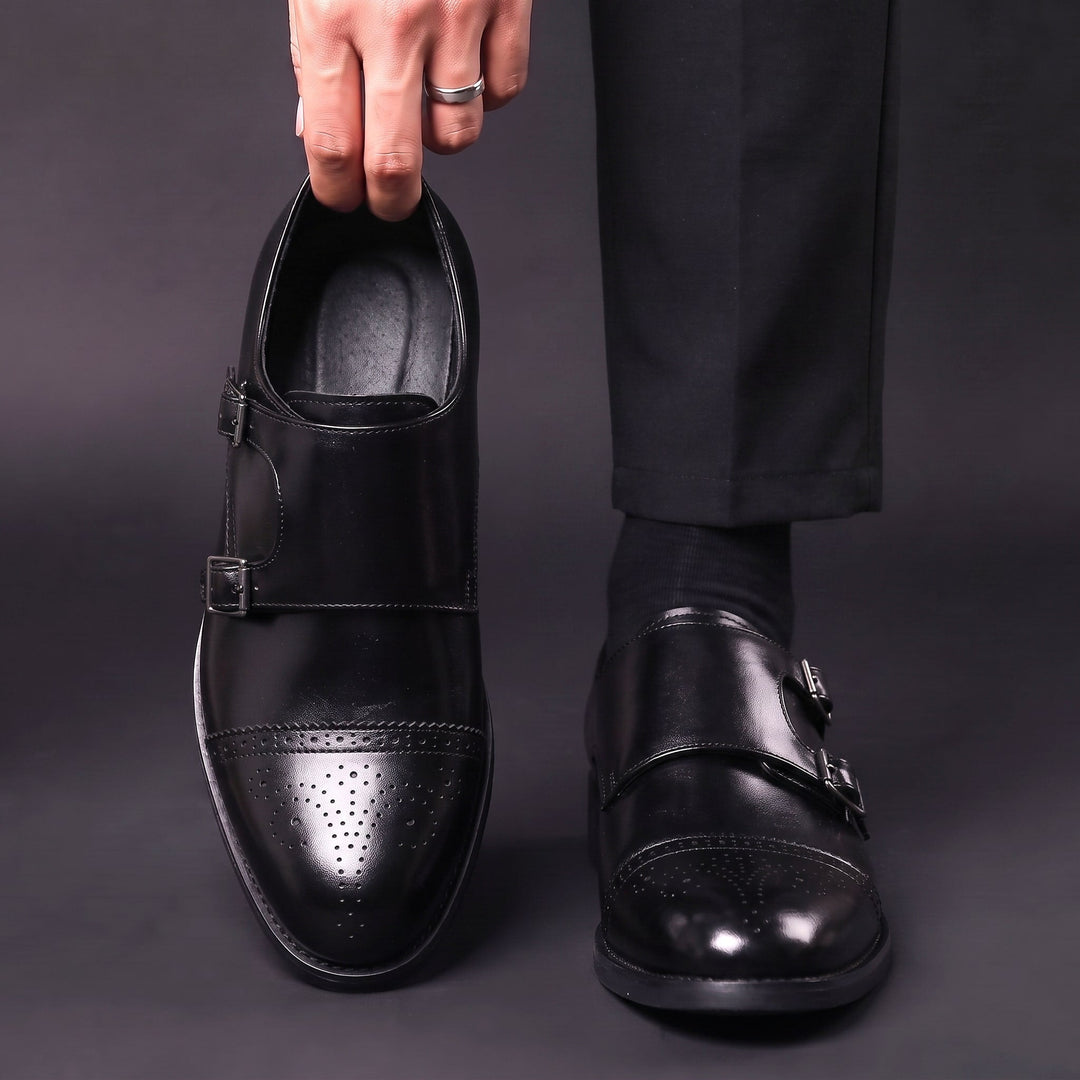 Chaussures Homme à Double Boucle en Cuir avec Bout Droit