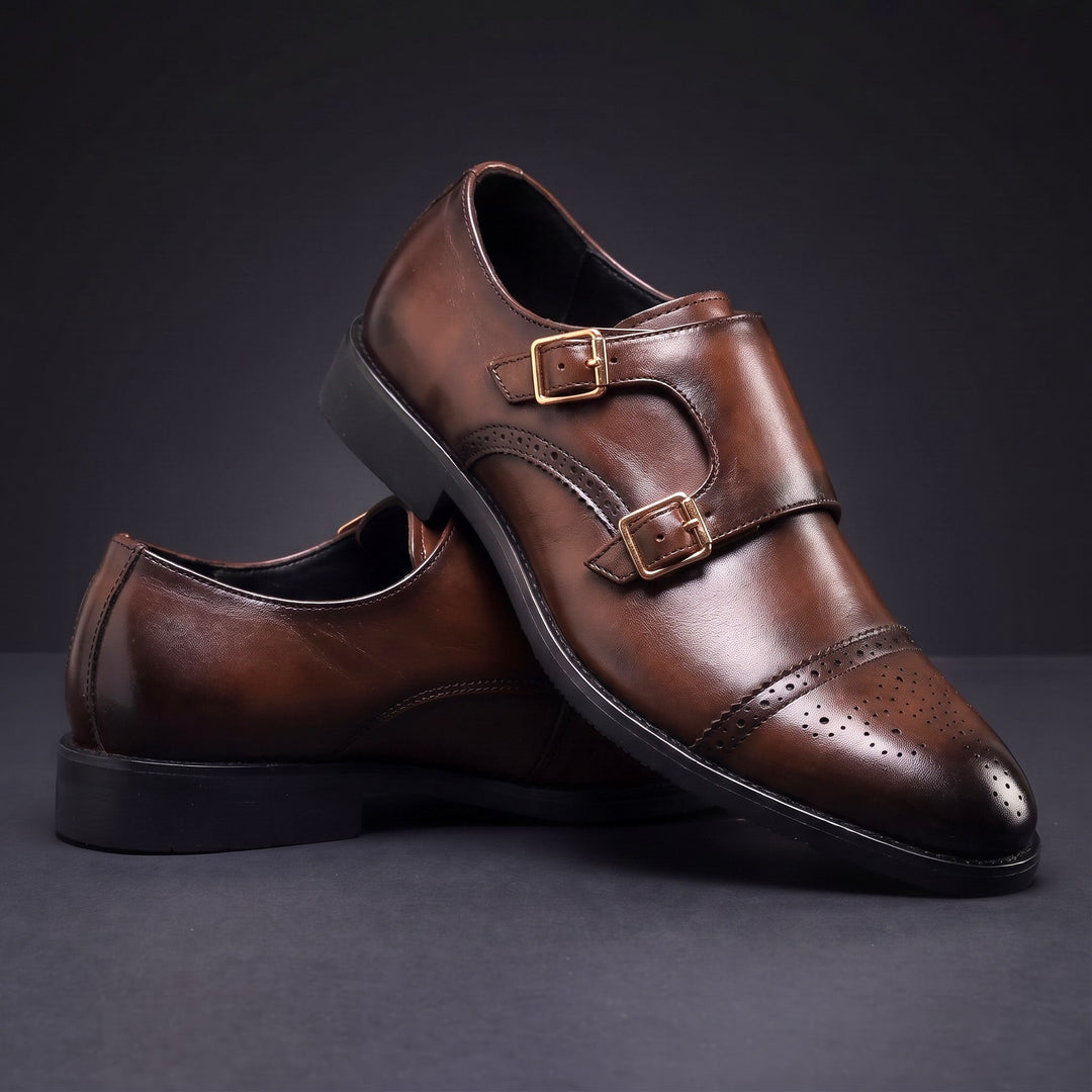 Chaussures Homme à Double Boucle en Cuir avec Bout Droit