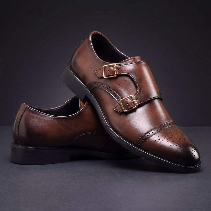 Chaussures Homme à Double Boucle en Cuir avec Bout Droit