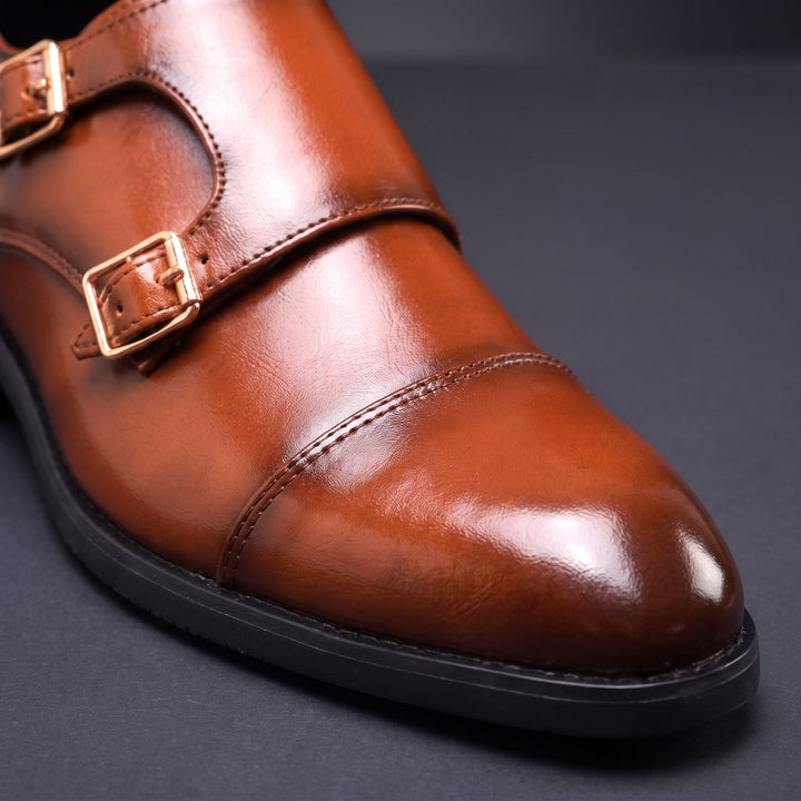 Chaussures Homme à Double Boucle en Cuir avec Bout Droit