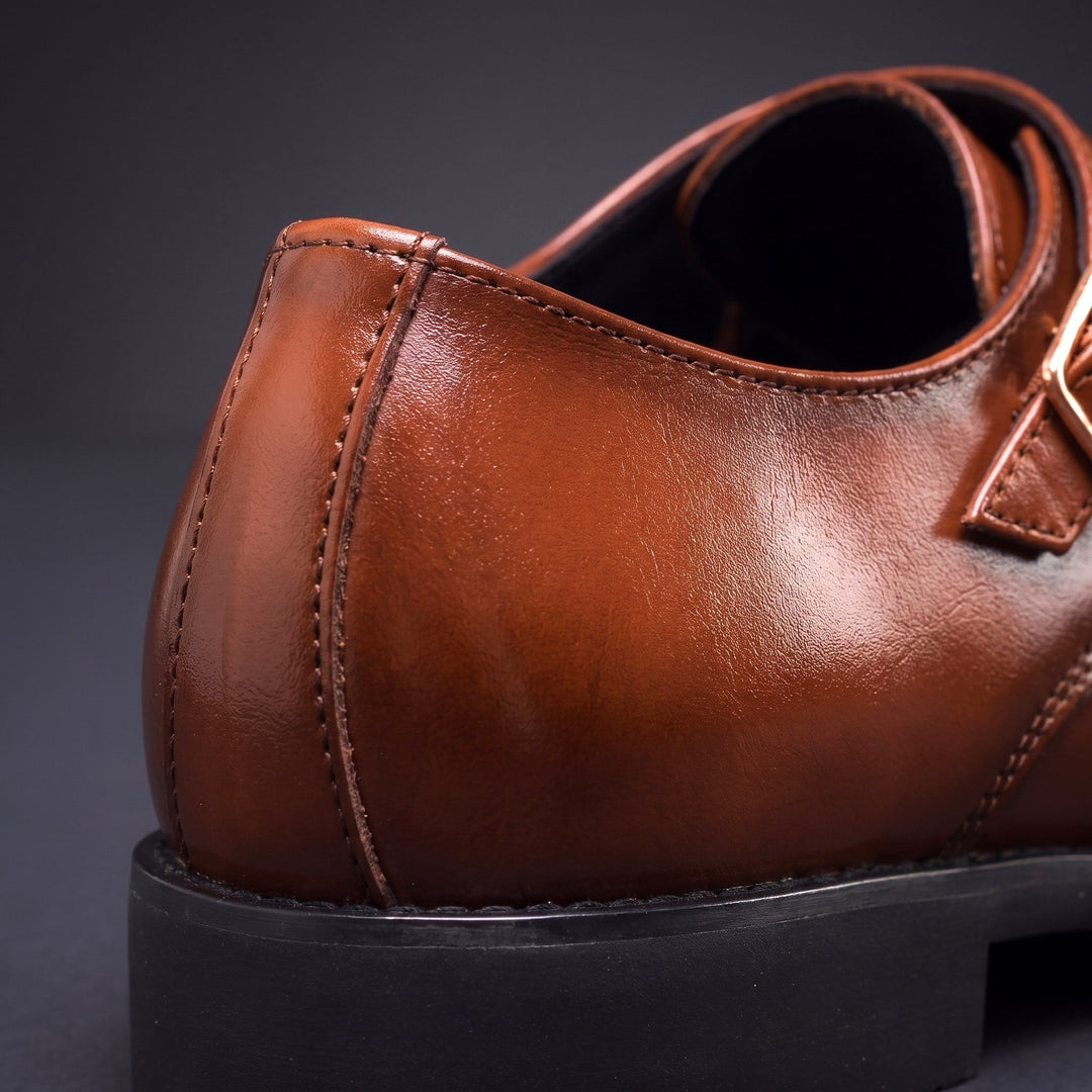Chaussures Homme à Double Boucle en Cuir avec Bout Droit