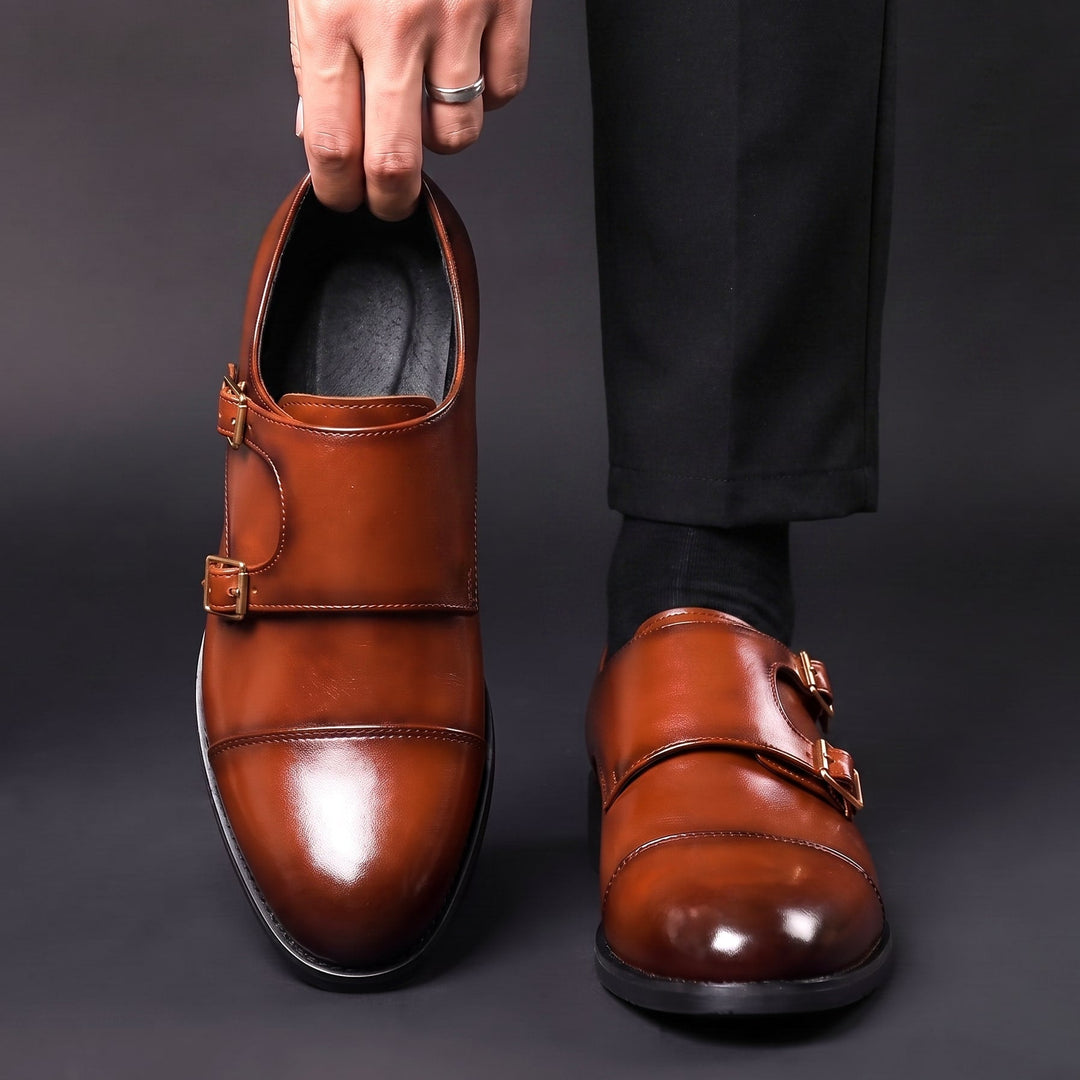 Chaussures Homme à Double Boucle en Cuir avec Bout Droit