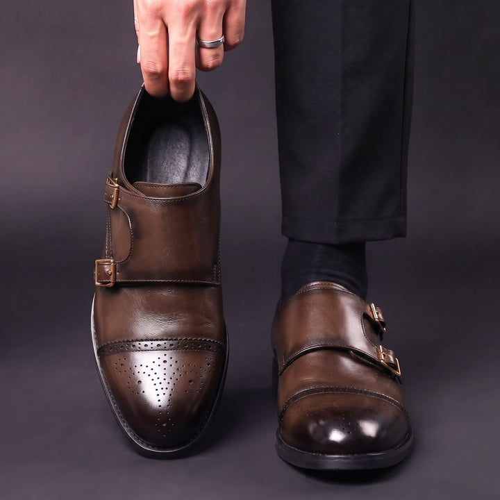 Chaussures Homme à Double Boucle en Cuir avec Bout Droit