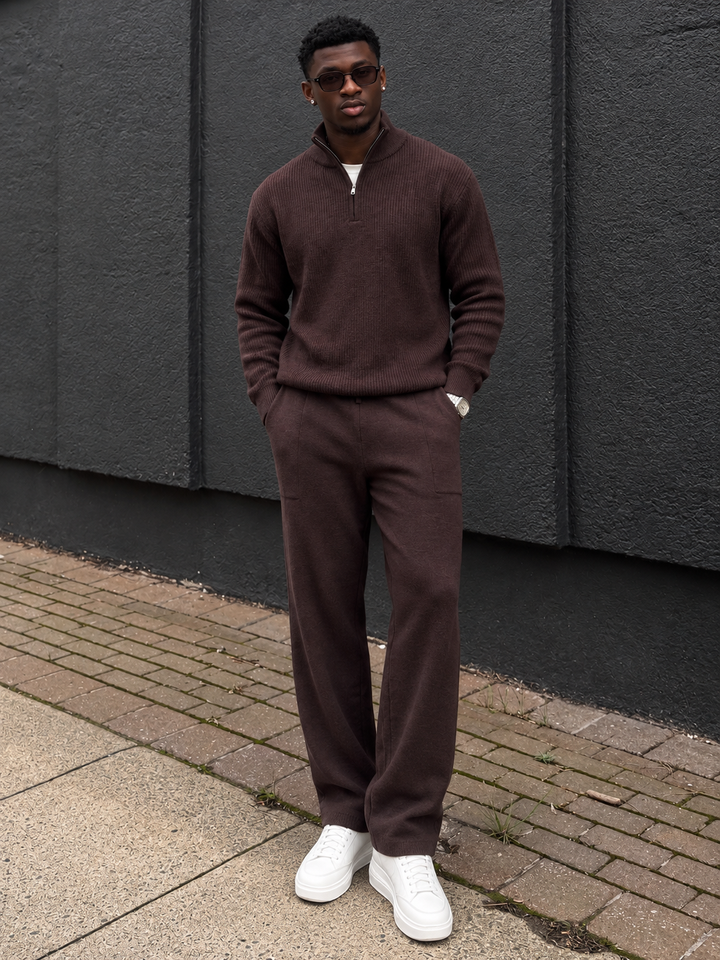Ensemble En Maille Homme Demi Zip Col Montant Et Pantalon