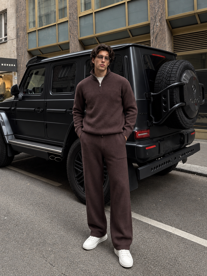 Ensemble En Maille Homme Demi Zip Col Montant Et Pantalon