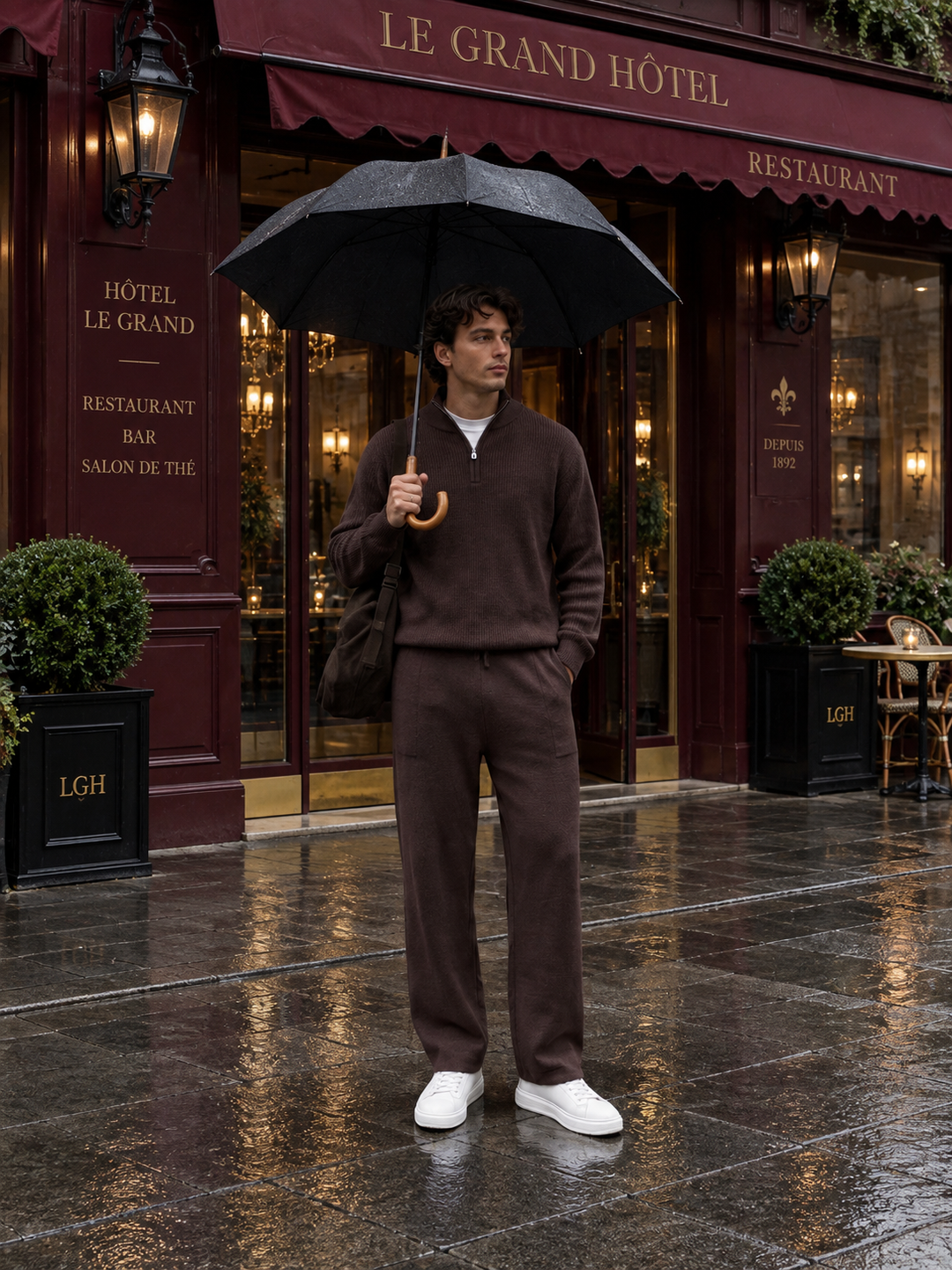 Ensemble En Maille Homme Demi Zip Col Montant Et Pantalon
