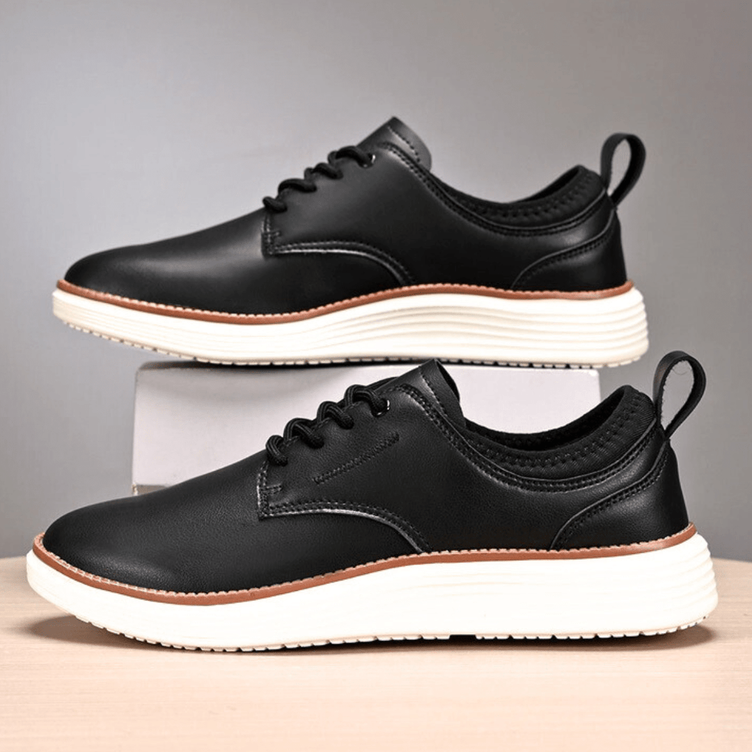 Baskets Homme en Cuir avec Lacets et Semelle Épaisse Blanche