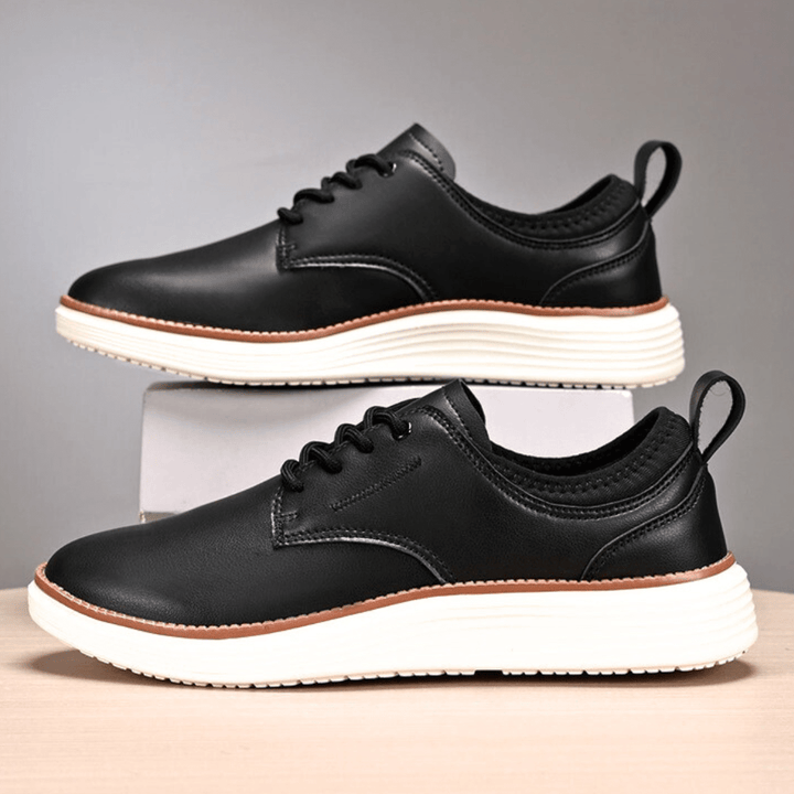 Baskets Homme en Cuir avec Lacets et Semelle Épaisse Blanche