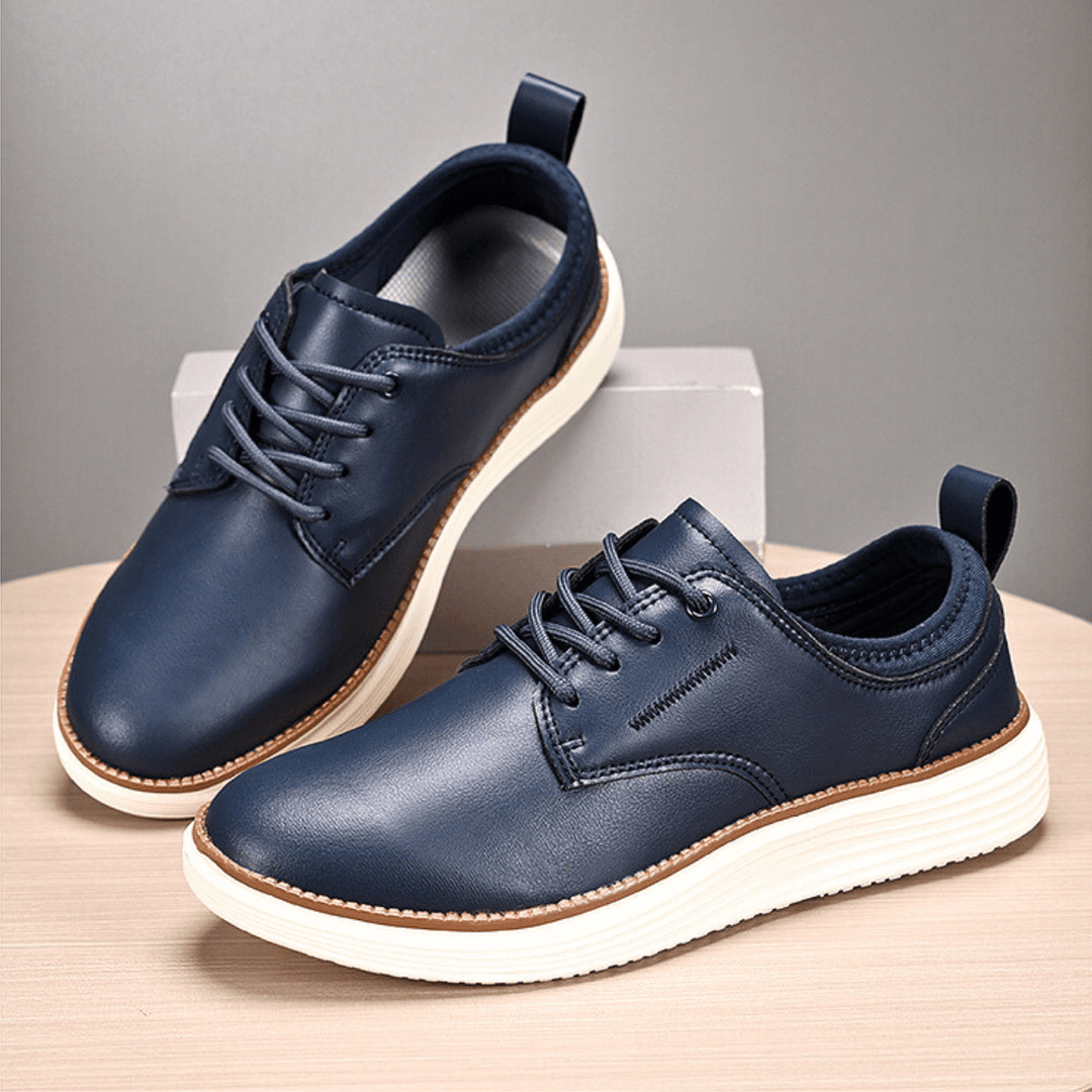 Baskets Homme en Cuir avec Lacets et Semelle Épaisse Blanche