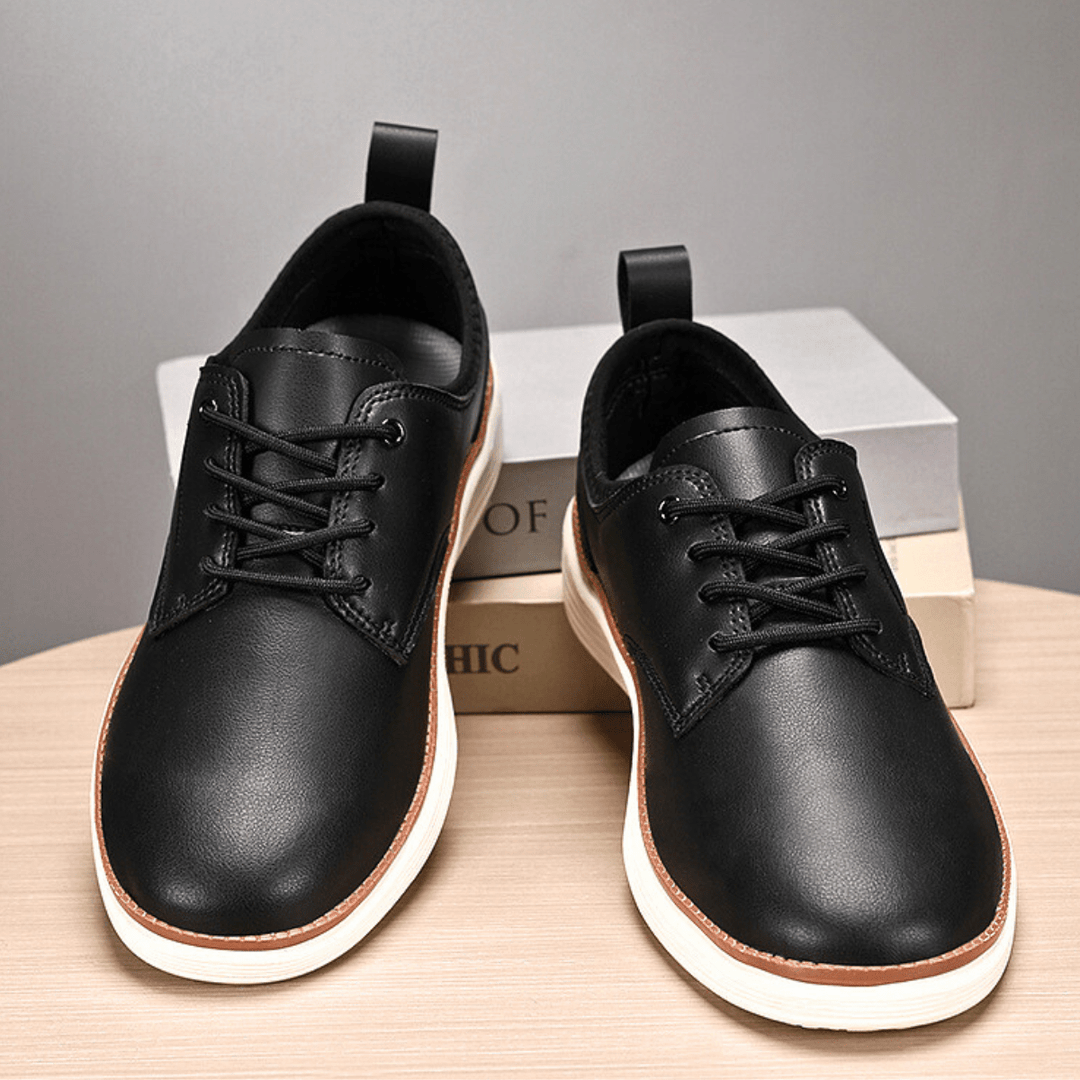 Baskets Homme en Cuir avec Lacets et Semelle Épaisse Blanche