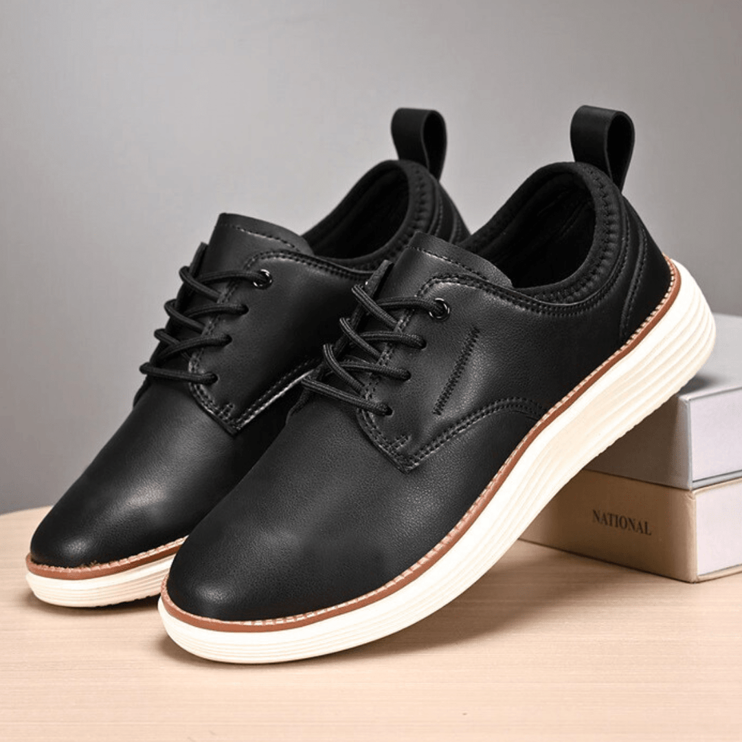 Baskets Homme en Cuir avec Lacets et Semelle Épaisse Blanche
