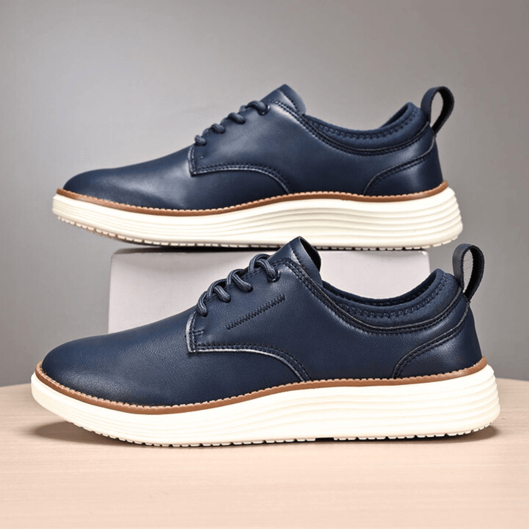 Baskets Homme en Cuir avec Lacets et Semelle Épaisse Blanche